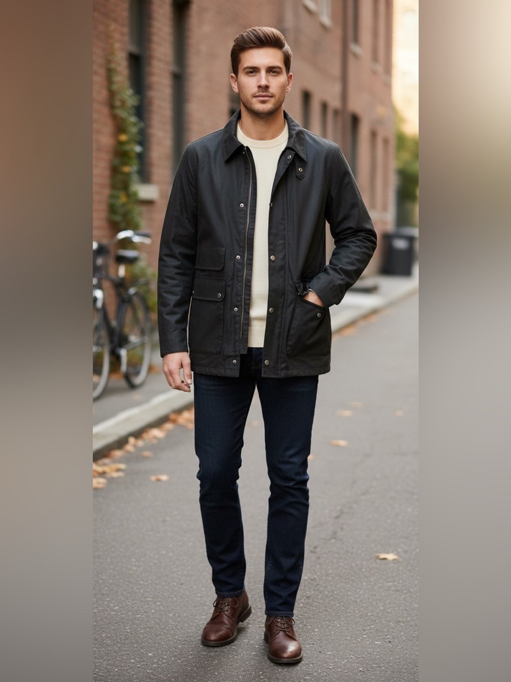 Cole Haan Black Waxed Mid Length Car Coat Men's Size Medium